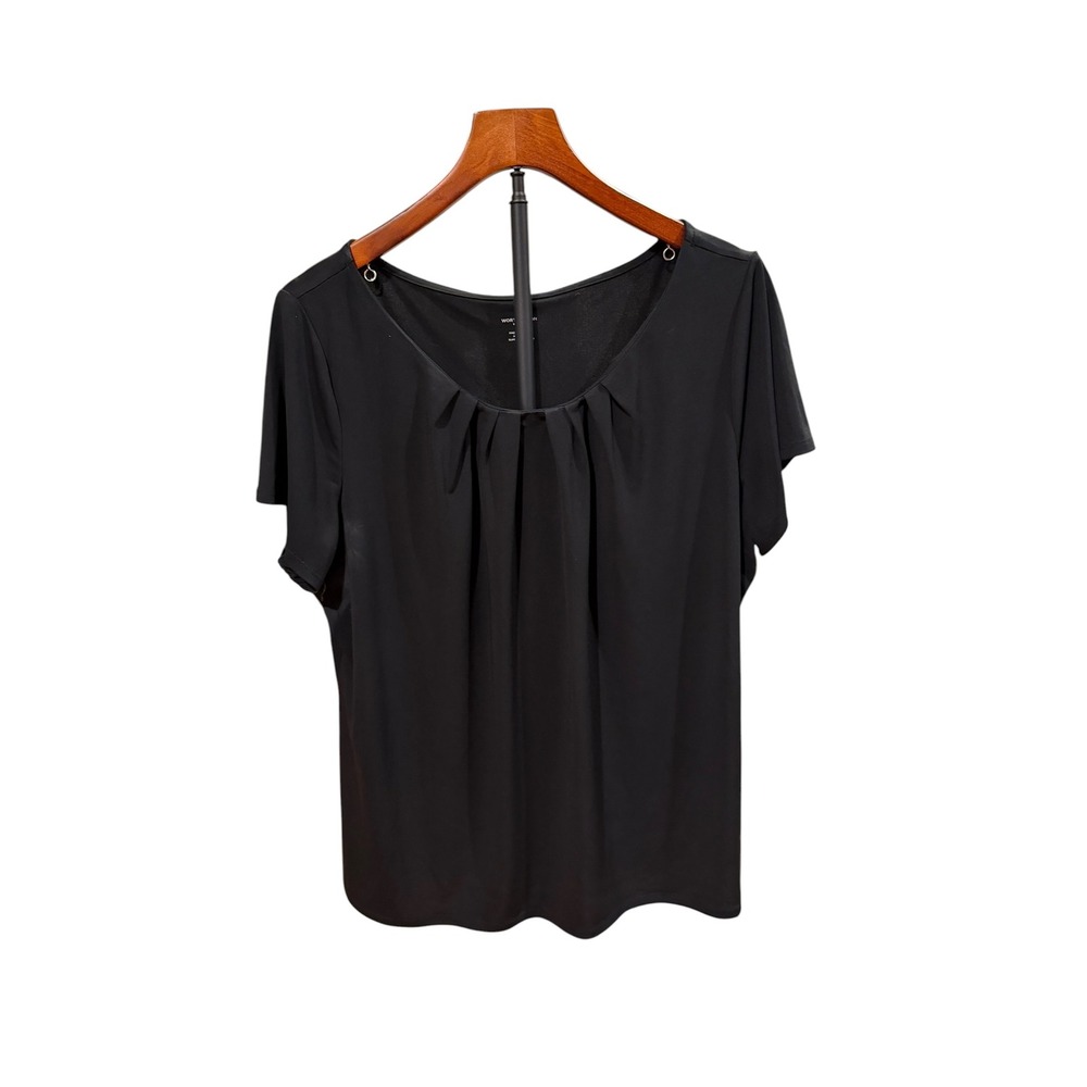 Worthington Woman Black Short Sleeve Pleated Scoop Neck Blouse Top Plus 1X